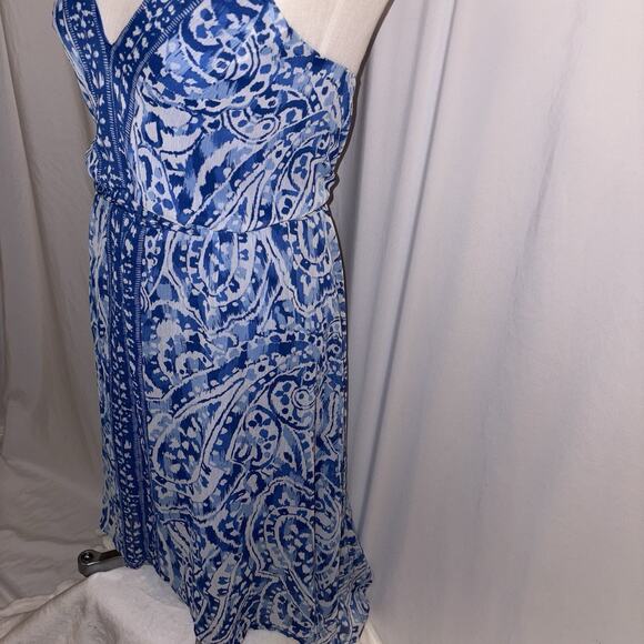 BOSTON PROPER Blue White Paisley Print Boho High Low Sundress Size 8 EUC - Picture 4 of 13